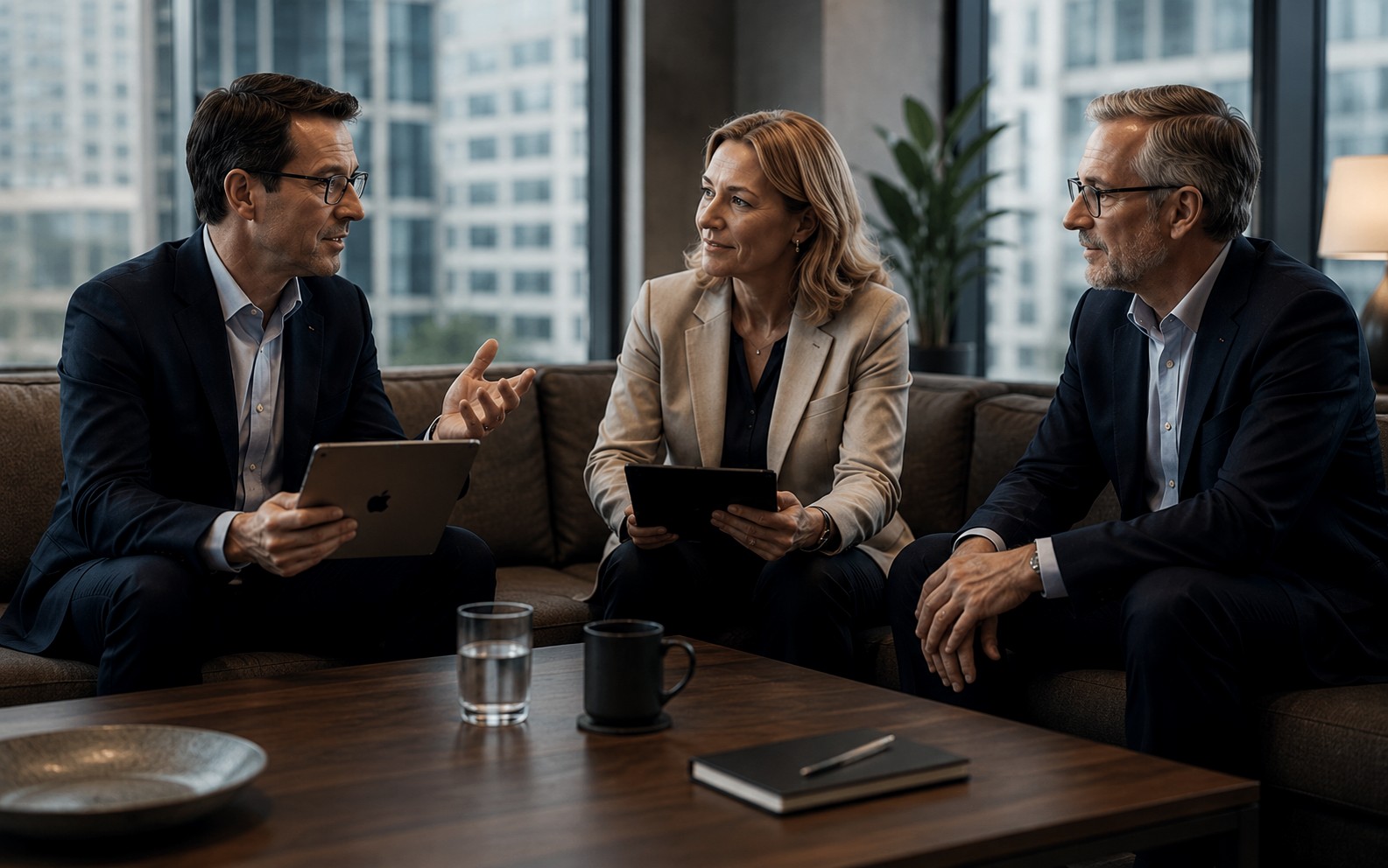 A newly appointed CEO in discussion with advisers
